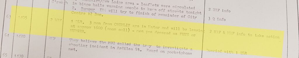 Covert British Army Operation Discovered in Vicinity of McGurk's Bar 3 Military Reaction Force and 2nd Battalion Royal Regiment Fusiliers in a covert operation on 3rd December 1971