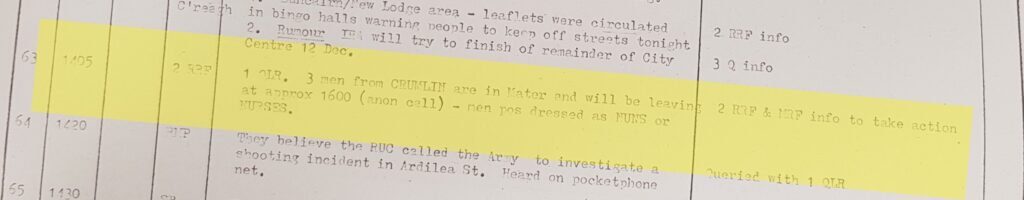 Military Reaction Force and 2nd Battalion Royal Regiment Fusiliers in a covert operation on 3rd December 1971