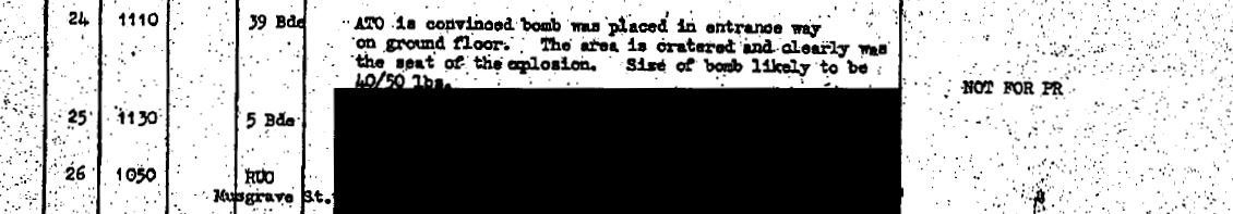 ATO report to Tuzo and HQNI - McGurk's Bar bombing