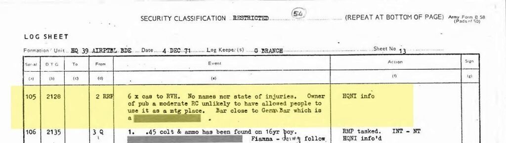 Fusiliers Intelligence at Odds with McGurk’s Bar Lies 1 2nd Battalion Royal Regiment of Fusiliers to 39 Brigade